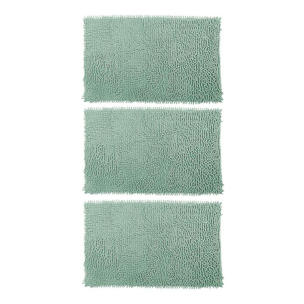 3 Tapetes De Banheiro Microfibra Bolinha 58X38Cm Verde-Água