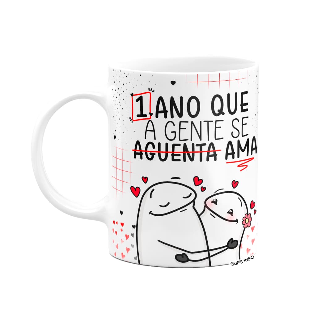 Caneca Flork Namorados - 1 ano que a gente se aguenta!