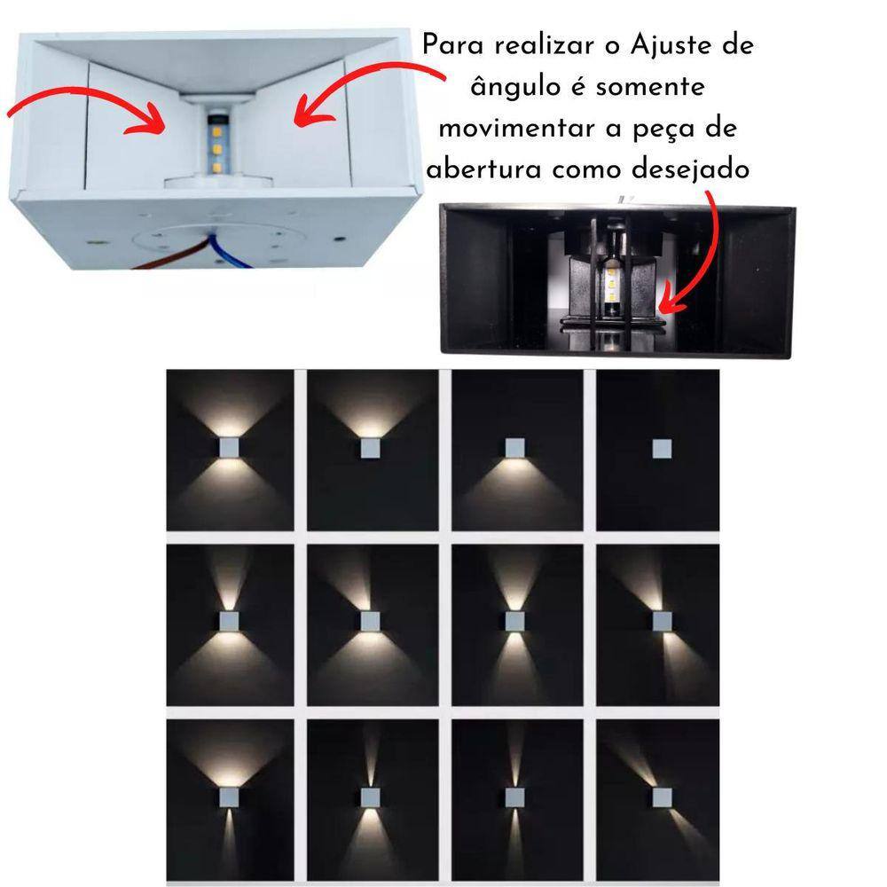 2 Luminárias Arandelas Quadradas 4W Pretas Branco Quente