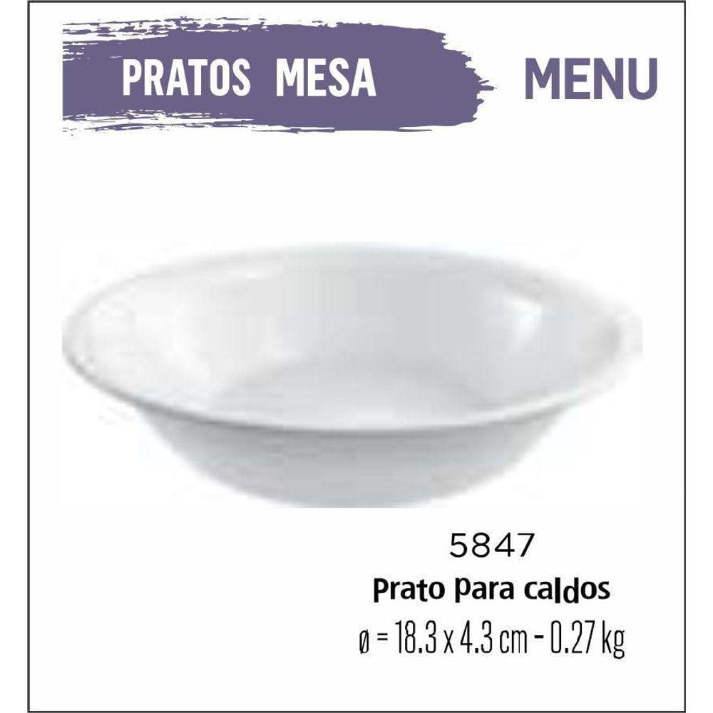 Jogo De Prato Menu 12 Pratos Caldos - Sopas - Branco