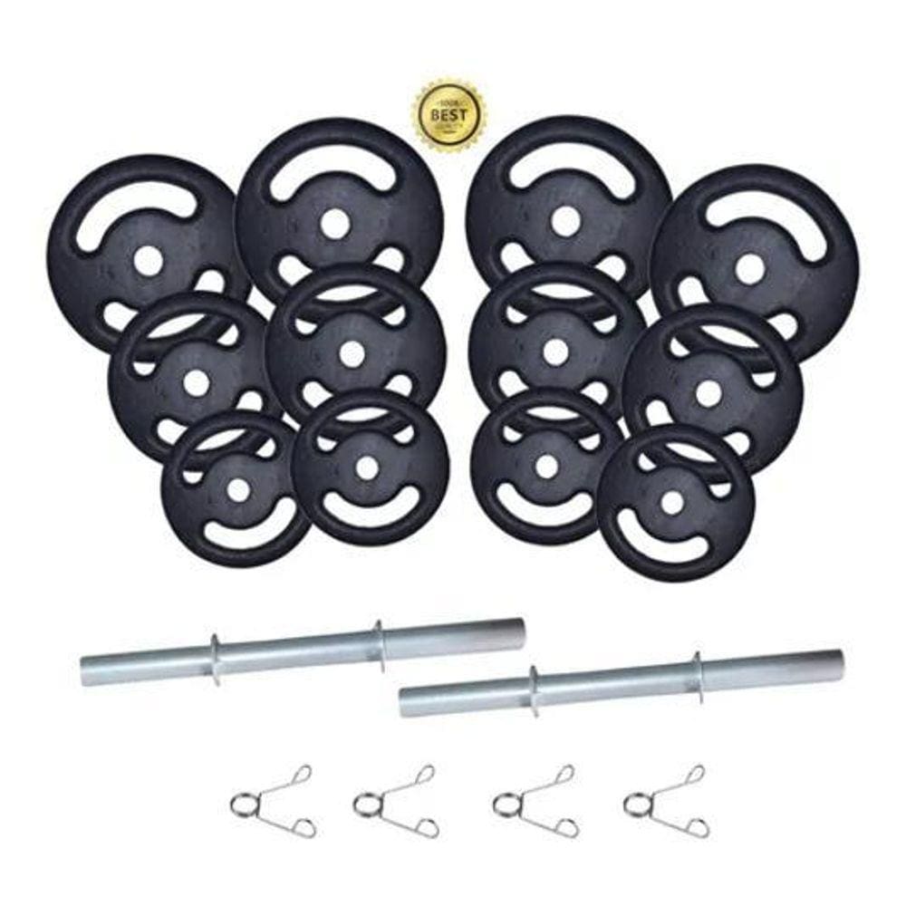 Kit 24Kg Anilha/ Halteres Ferro Premium + Barra Maciça