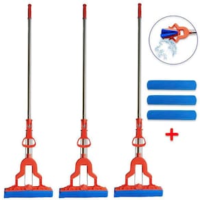 Kit 3 Rodos Mágico Mop Dobrável Com 3 Refis Limpa E Seca