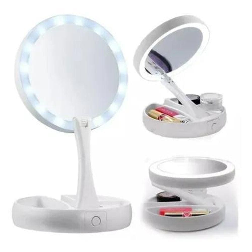 Espelho Led Maquiagem De Mesa Camarim Portátil E Dobrável