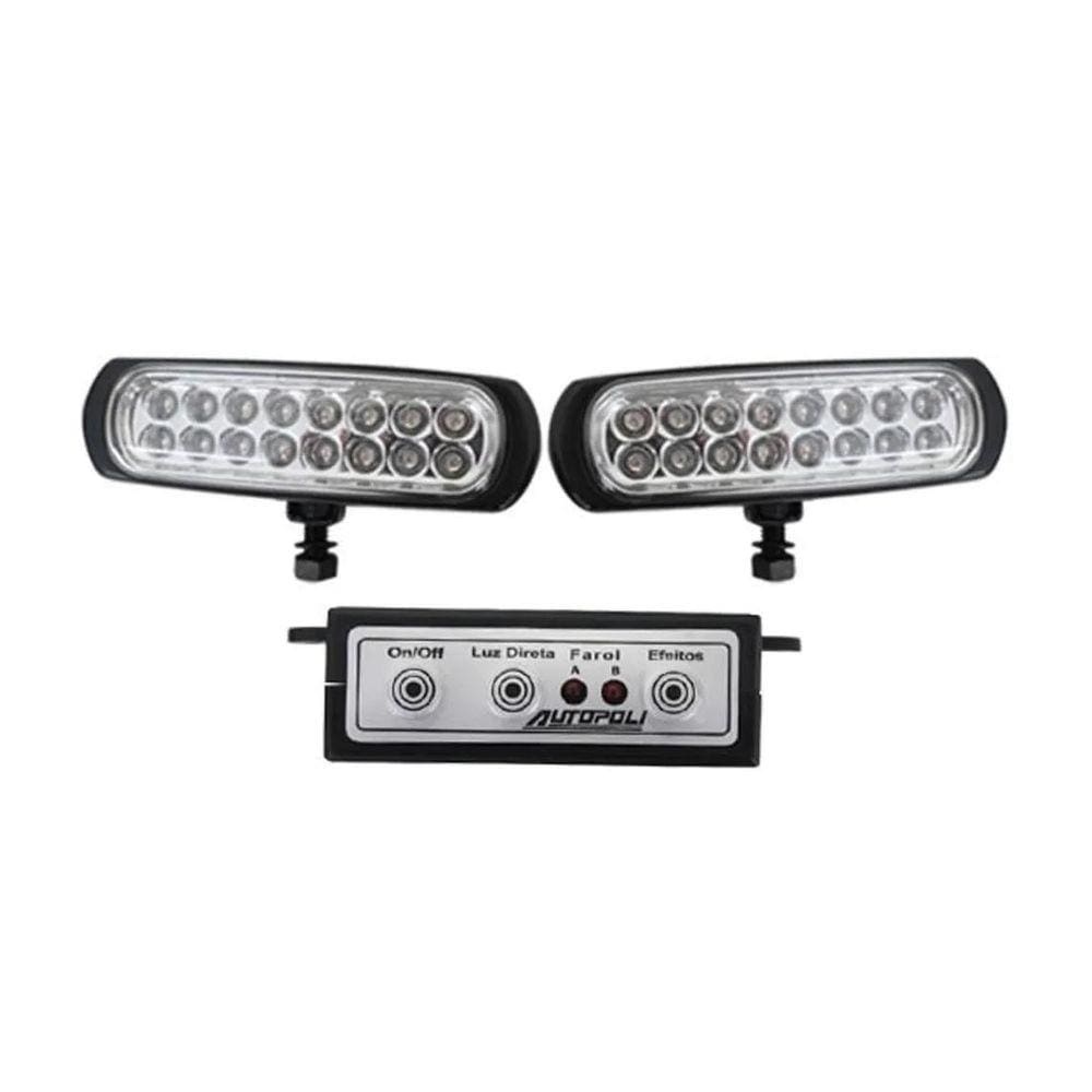 Farol Milha Strobo Safetycar Slim 16 Leds Azul Corpo Preto