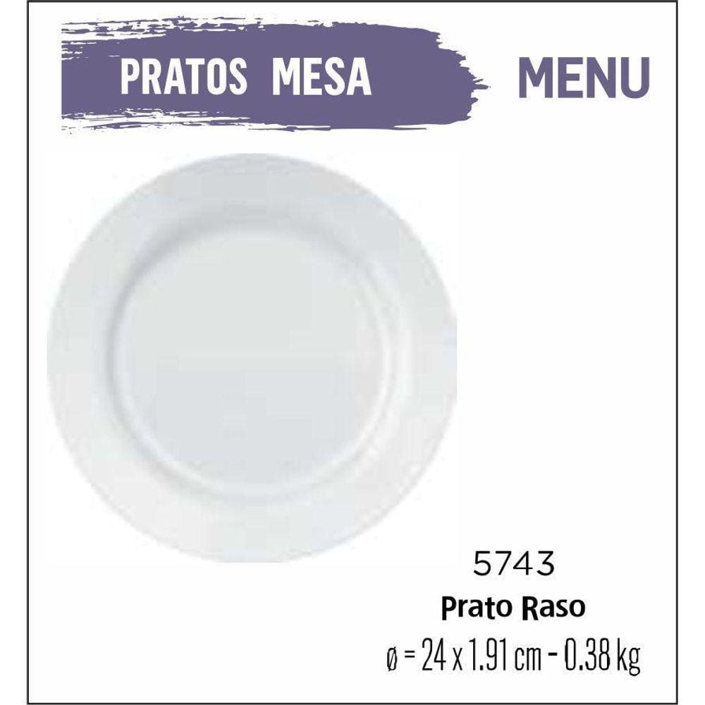 Jogo De Prato Menu 12 Pratos Rasos - 24Cm Vidro Branco