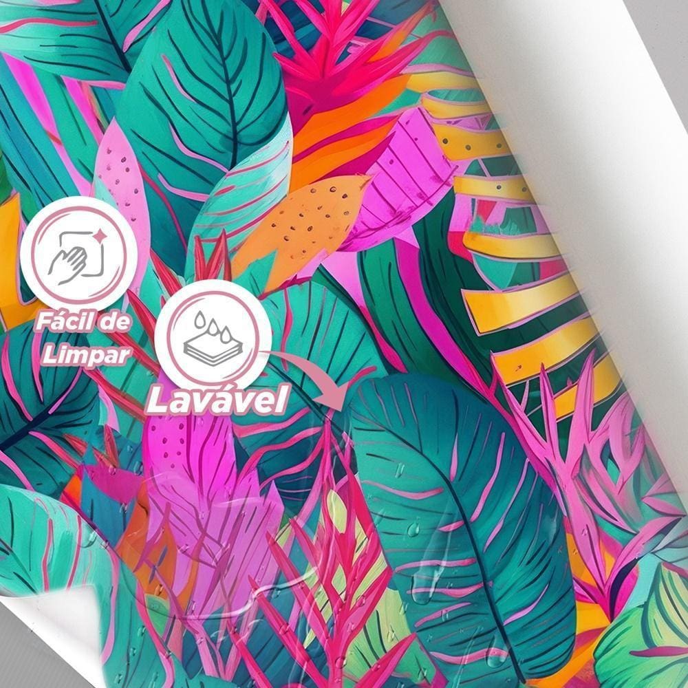 Papel De Parede Painel 3D Folhas Jiboia Colorida Vínil 2,5M