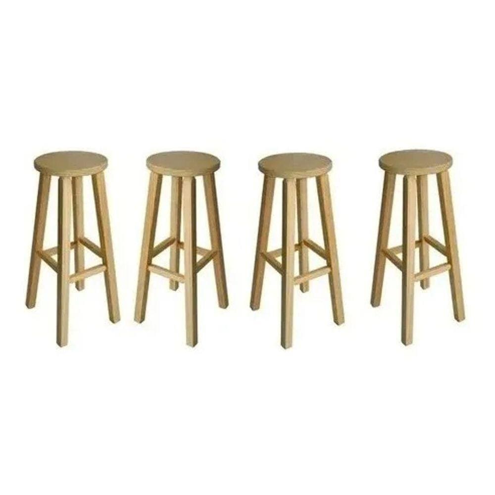 Kit 4 Banqueta Alta Hardman Madeira Natural Assento Redondo
