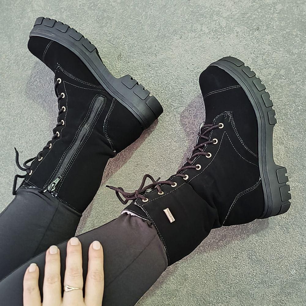 Bota Alice Peluciada Lã Pelinhos Coturno Feminino Forrado