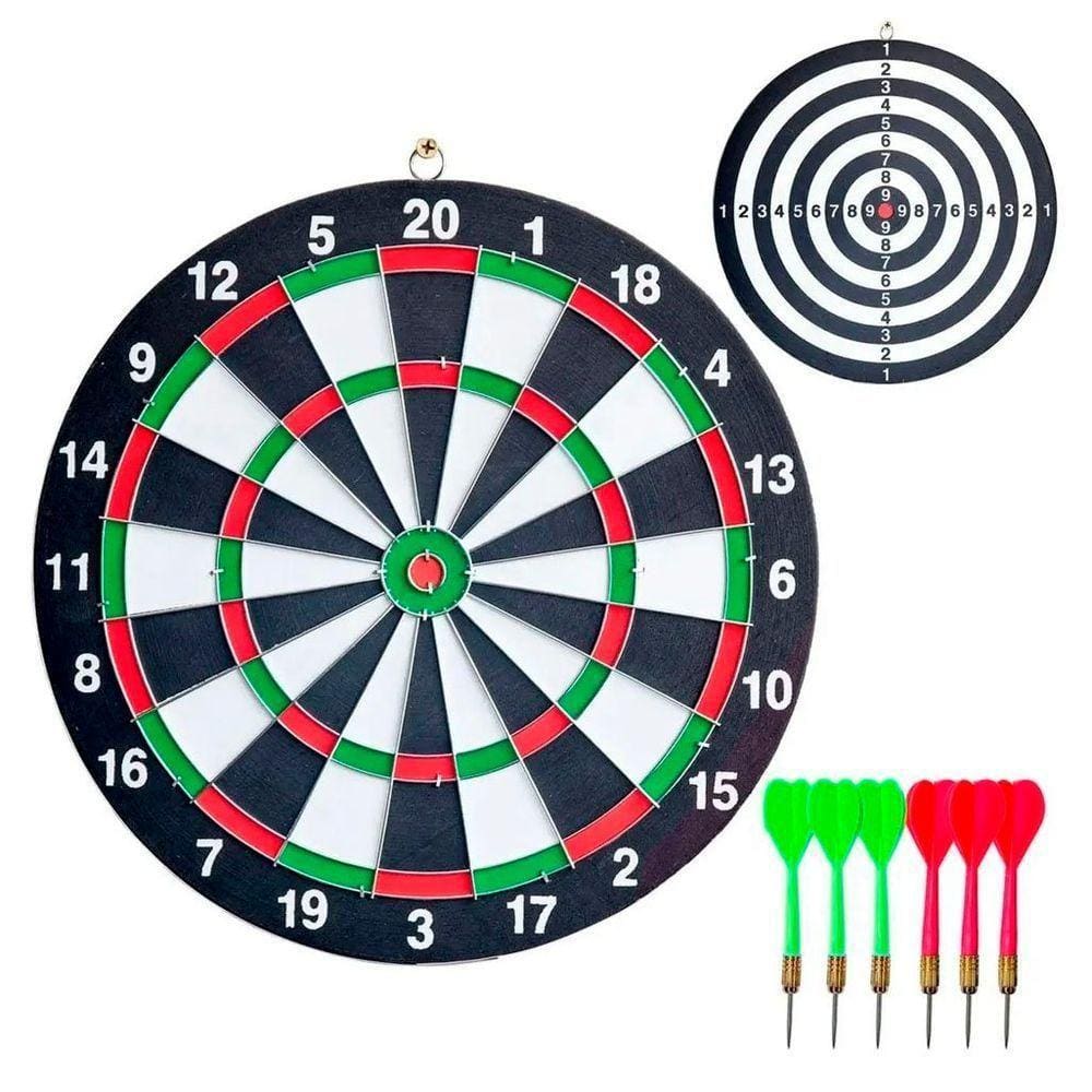 Jogo De Dardos Com Alvo Dupla Face Tabuleiro 40cm 6 Dardos