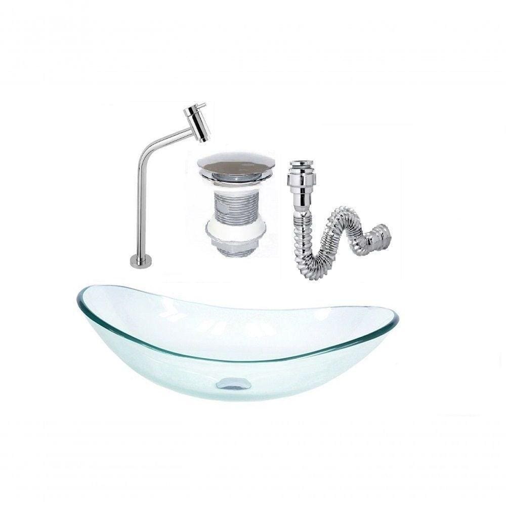 Cuba De Vidro Oval 47Cm Jateada + Valvula + Torneira Preta + Sifao