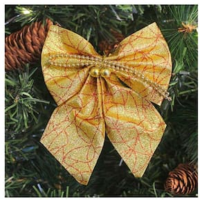 Enfeite árvore Natal Laço Dourado Brilhante 14cm 6 Unidades
