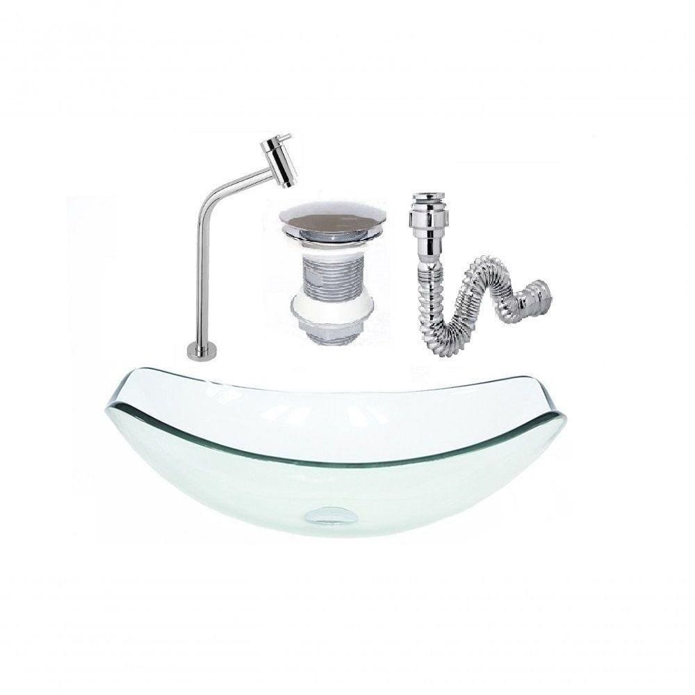 Cuba De Vidro Oval Chanfrada 46Cm Jateado + Valvula + Torneira + Sifao