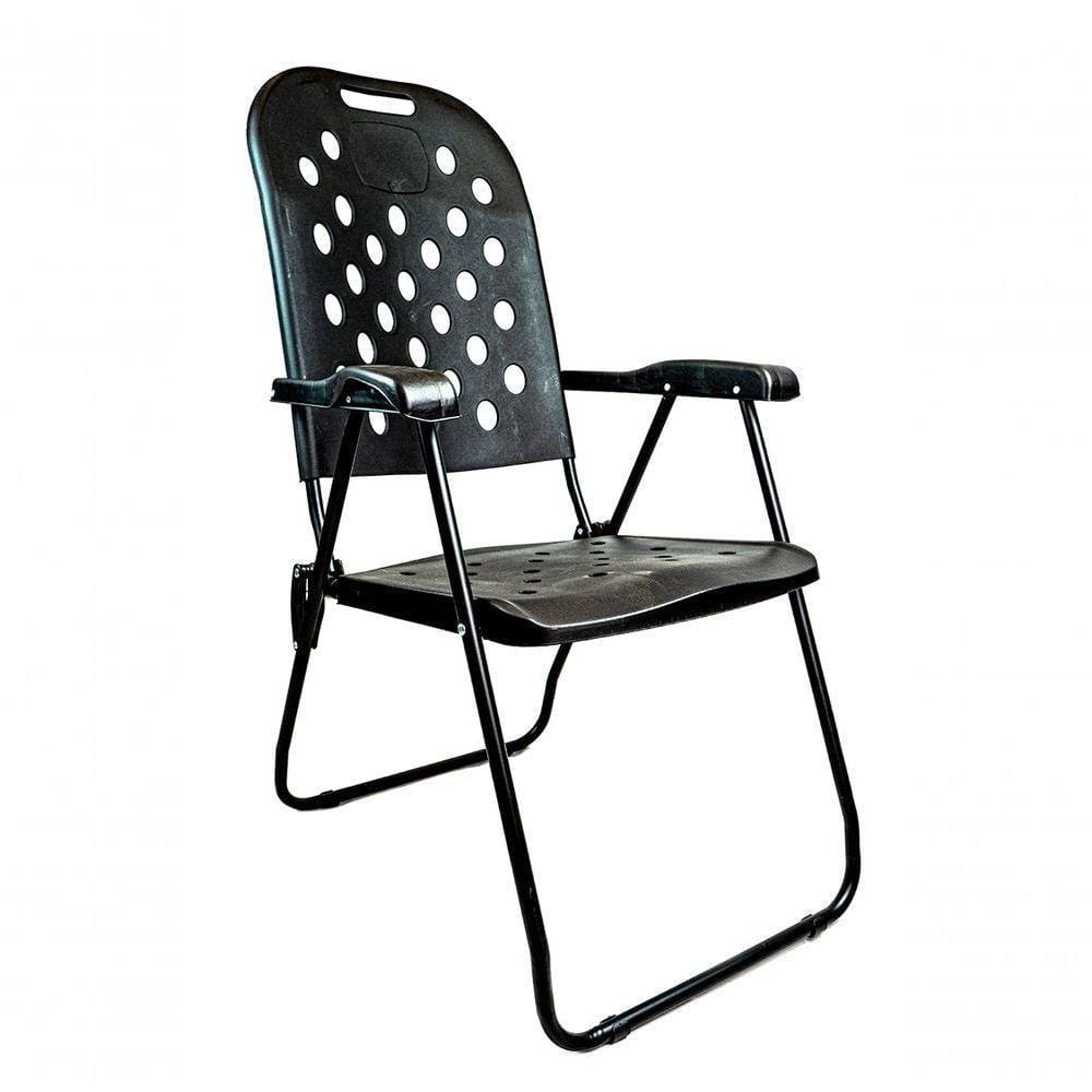 Cadeira Aço Carbono Praia Alta Dobrável Reforçado - Preto