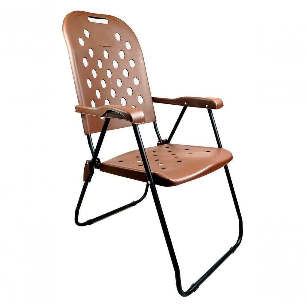 Cadeira Aço Carbono Praia Alta Dobrável Reforçado Marrom