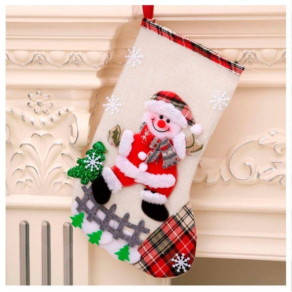 Bota Meia Natalina Decoração Boneco De Neve Em Feltro 30cm