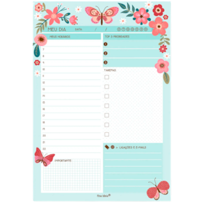 Bloco planner tarefas do Dia Fina Ideia Modelo Borboletas
