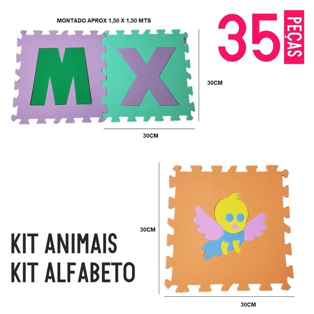 Kit Tapete EVA Alfabeto + Animais 35 peças 30x30 cm