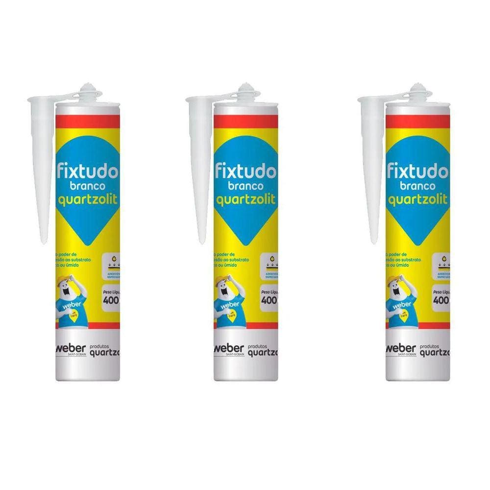 Kit 3 Un Cola Fixtudo Branco Quartzolit 400G