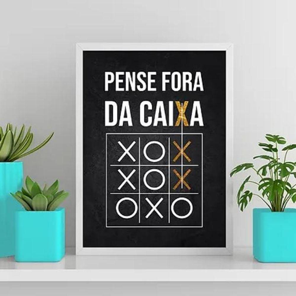 Quadro Pense Fora Da Caixa 45X34Cm - Com Vidro Branca