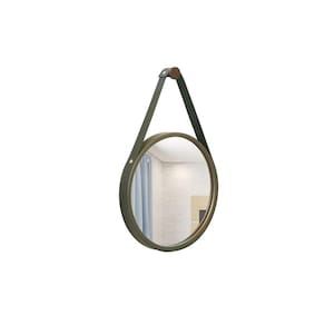 Espelho Decorativo Adnet Marrom Alça Corino Preto 20cm Redondo