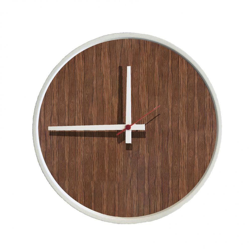 Relogio Decorativo Round Branco Mostrador Pau Ferro Ponteiro Branco 50 cm Diâmetro