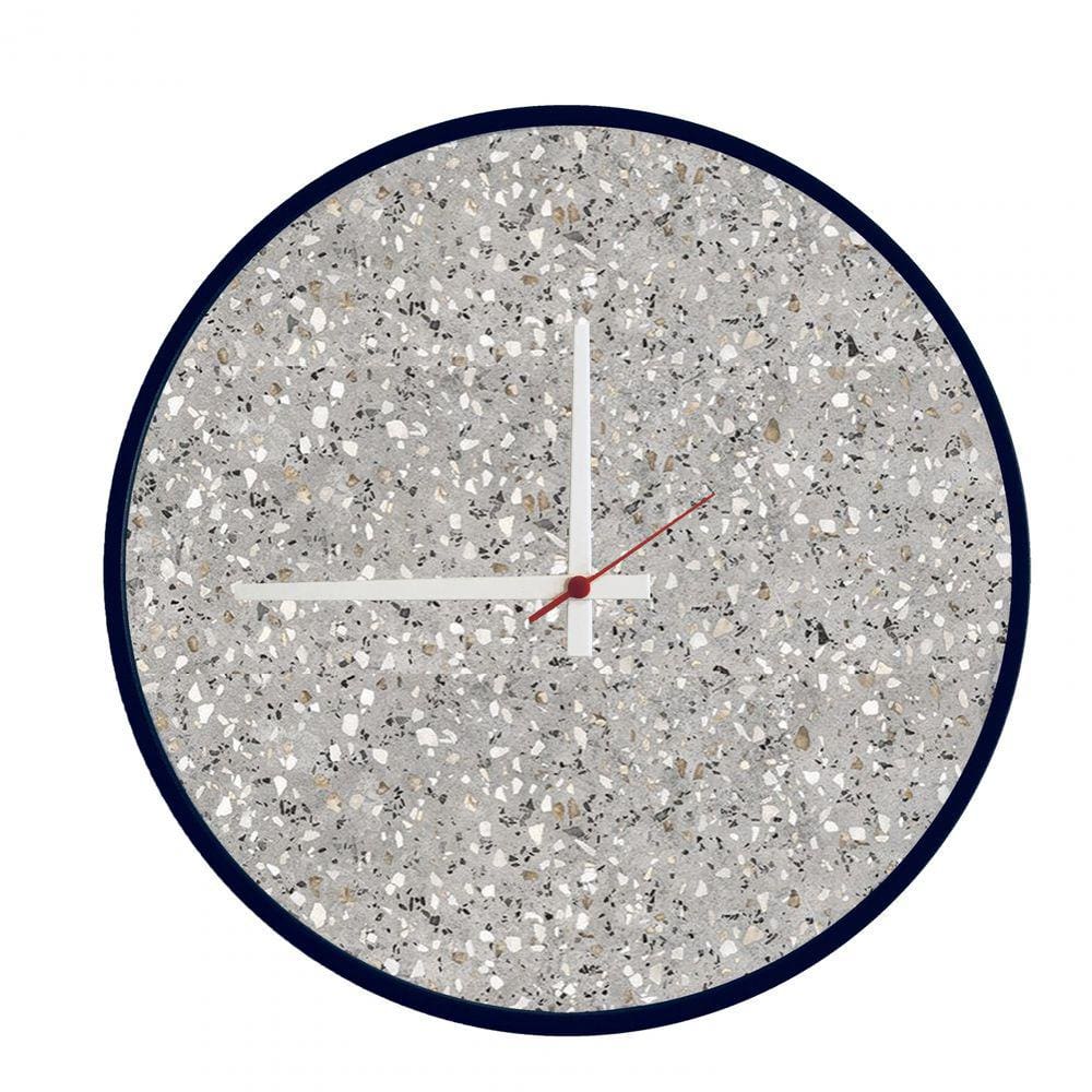 Relógio Round Preto Mostrador Terrazzo Ponteiro Branco 50 cm