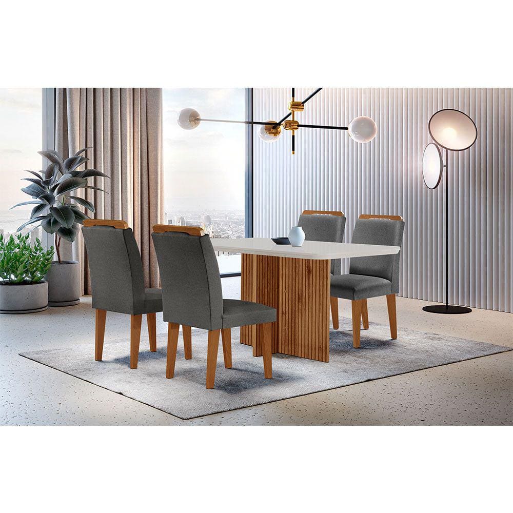 Sala de Jantar Mesa Olimpia 120CM MDF Canto Reto com 4 Cadeiras Athenas Moderna