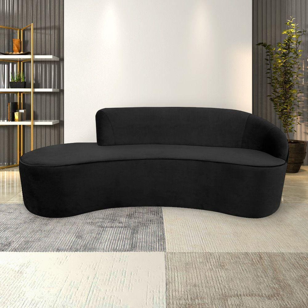 Sofá Decorativo 3 Lugares 210Cm Abby Encosto Direito Curvo Veludo Preto G15 - Gran Belo