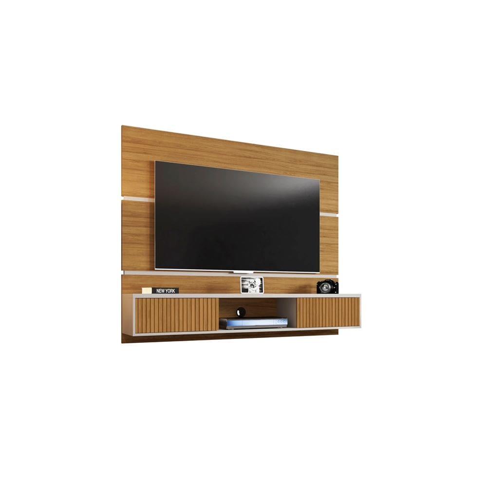 Painel Para TV Âmbar Cinamomo Off White Ripado - Bechara Móveis