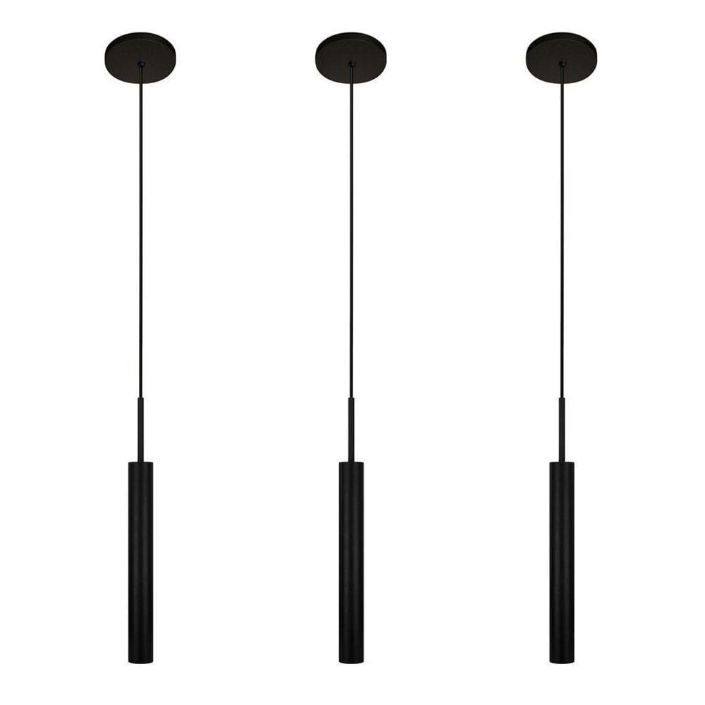 Kit 3 Pendentes Luminária Teto Tubo Sala Cama Preto 40Cm