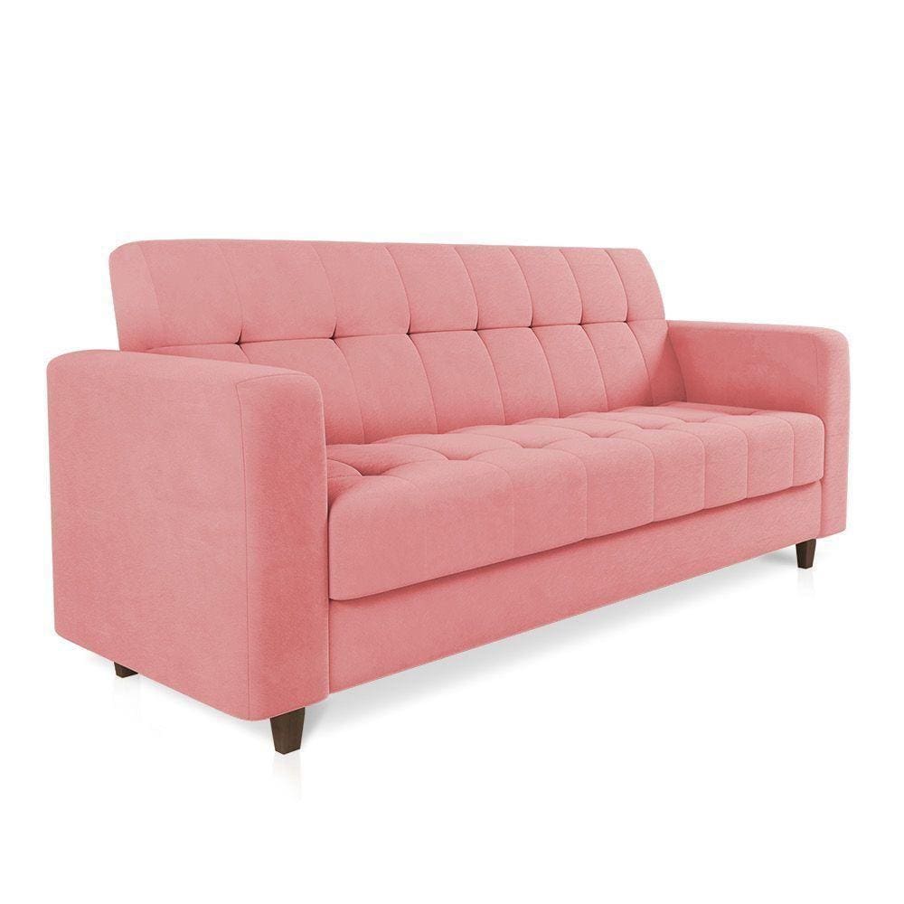 Sofá 03 Lugares Arezzo Suede Rosê Pés Chanfrado Tabaco - D`rossi