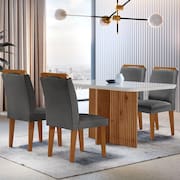 Sala de Jantar Mesa Olímpia 120CM MDF Vidro Canto Copo com 4 Cadeiras Athenas Moderna