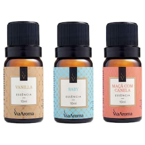 Kit 3 Essências Via Aroma De Aromatizador Aromaterapia 10ml - Baby, Vanilla e Maça Canela
