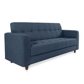 Sofá 03 Lugares Arezzo Suede Azul Marinho Pés Chanfrado Tabaco - D`rossi