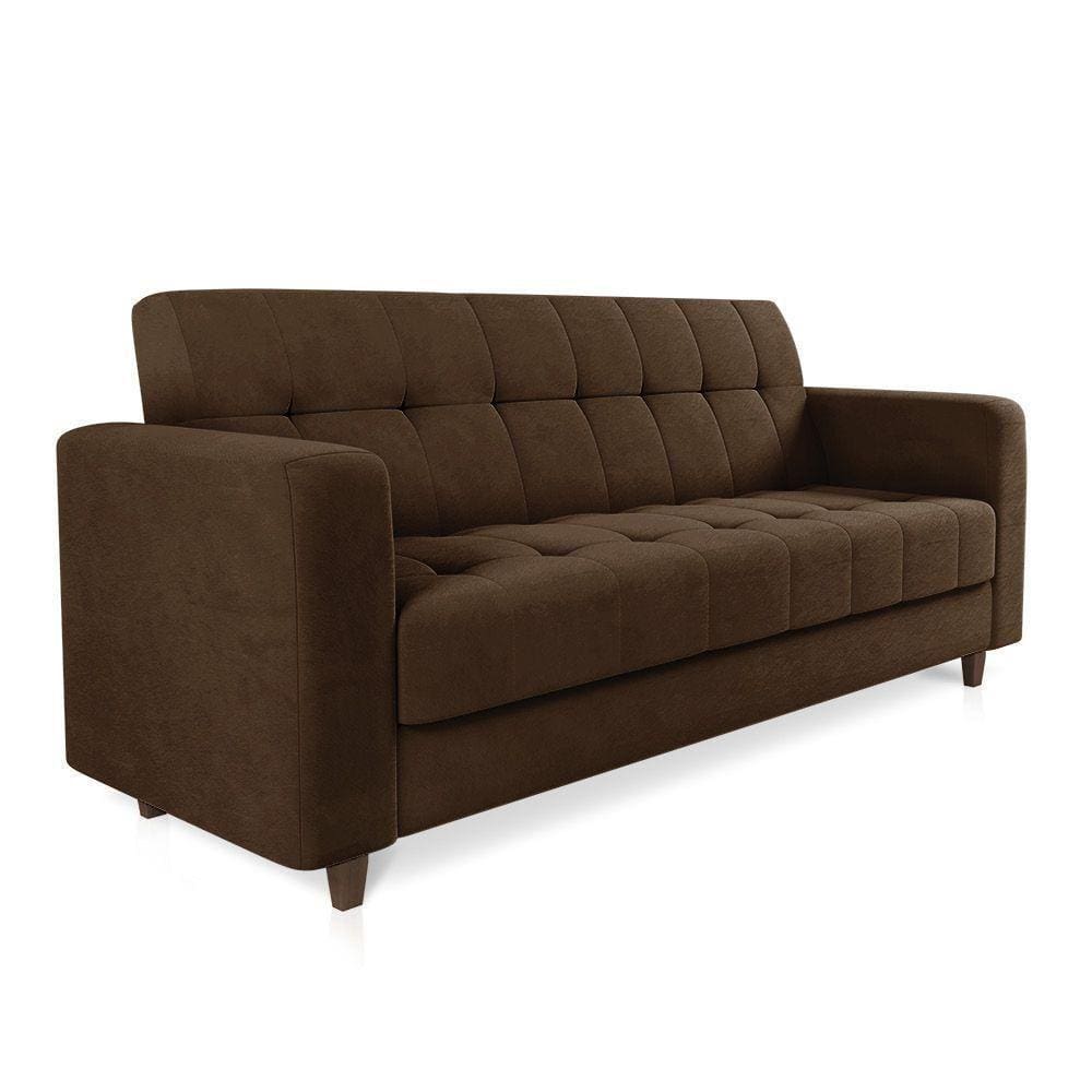 Sofá 03 Lugares Arezzo Suede Marrom Pés Chanfrado Tabaco - D`rossi