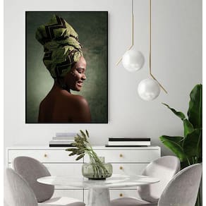 Quadro Canvas Pint Abst. Mulher Negra Fundo Verde 1,30x1,00