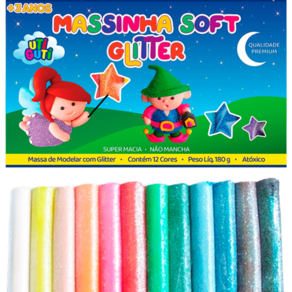 Massa de modelar massinha Soft com Glitter 12 Cores Uti Guti