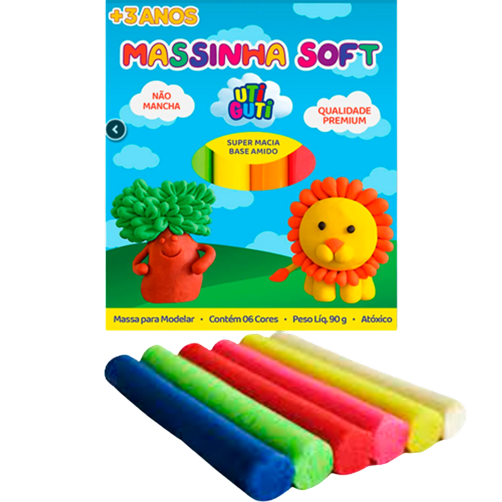 Massa de modelar massinha Soft 90g 6 Cores Uti Guti