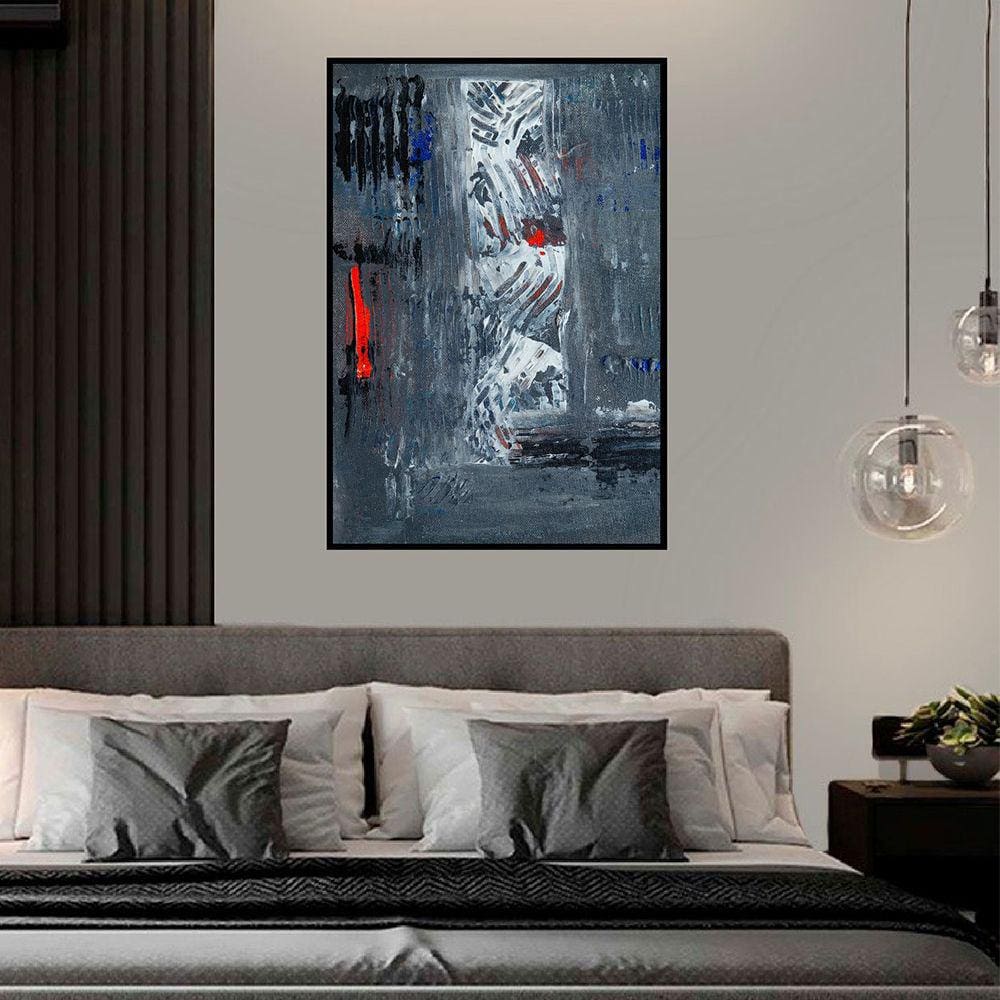 Quadro Canvas Pint Ab. Tons de Cinza e Vermelho 42x30