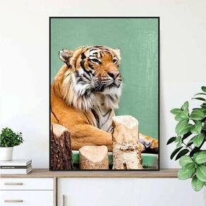 Quadro Canvas Decorativo para Sala Tigre Observador 90x60