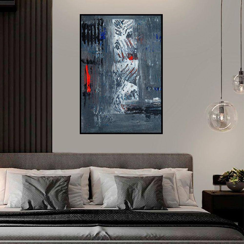 Quadro Canvas Pint Ab. Tons de Cinza e Vermelho 1,30x1,00