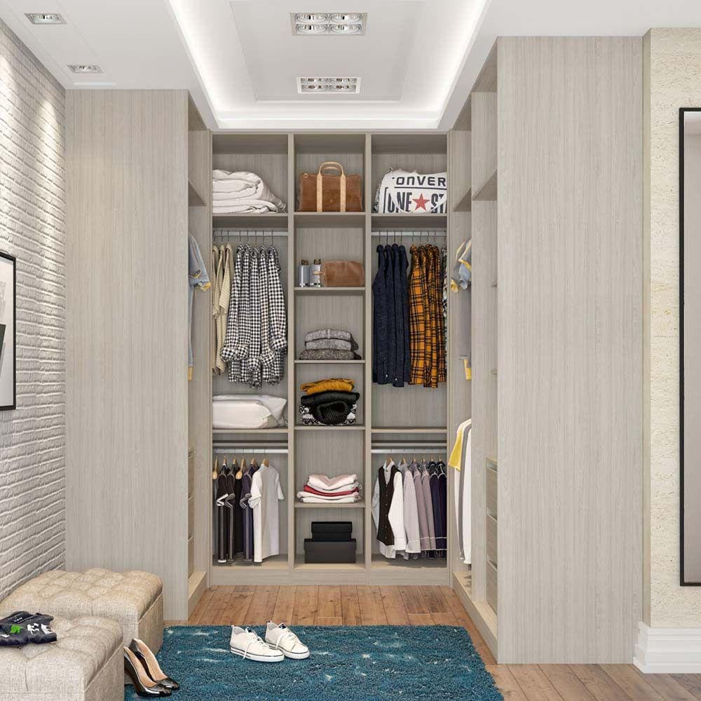 Guarda Roupa de Canto Closet 5 Módulos sem Portas 6 Gavetas e 7 Cabideiros Prime Luciane Móveis