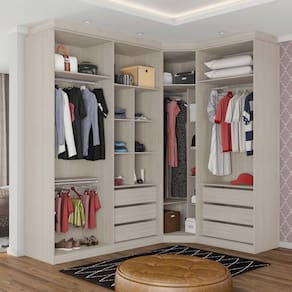 Guarda Roupa de Canto Closet 3 Módulos sem Portas 6 Gavetas e 4 Cabideiros Prime Luciane Móveis