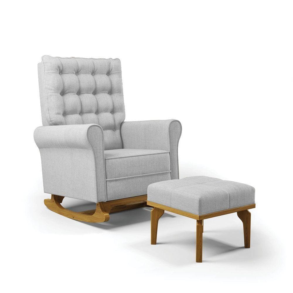 Poltrona De Amamentação Com Balanço E Puff Manu Linho Cinza Tc185 Base De Madeira - D`rossi