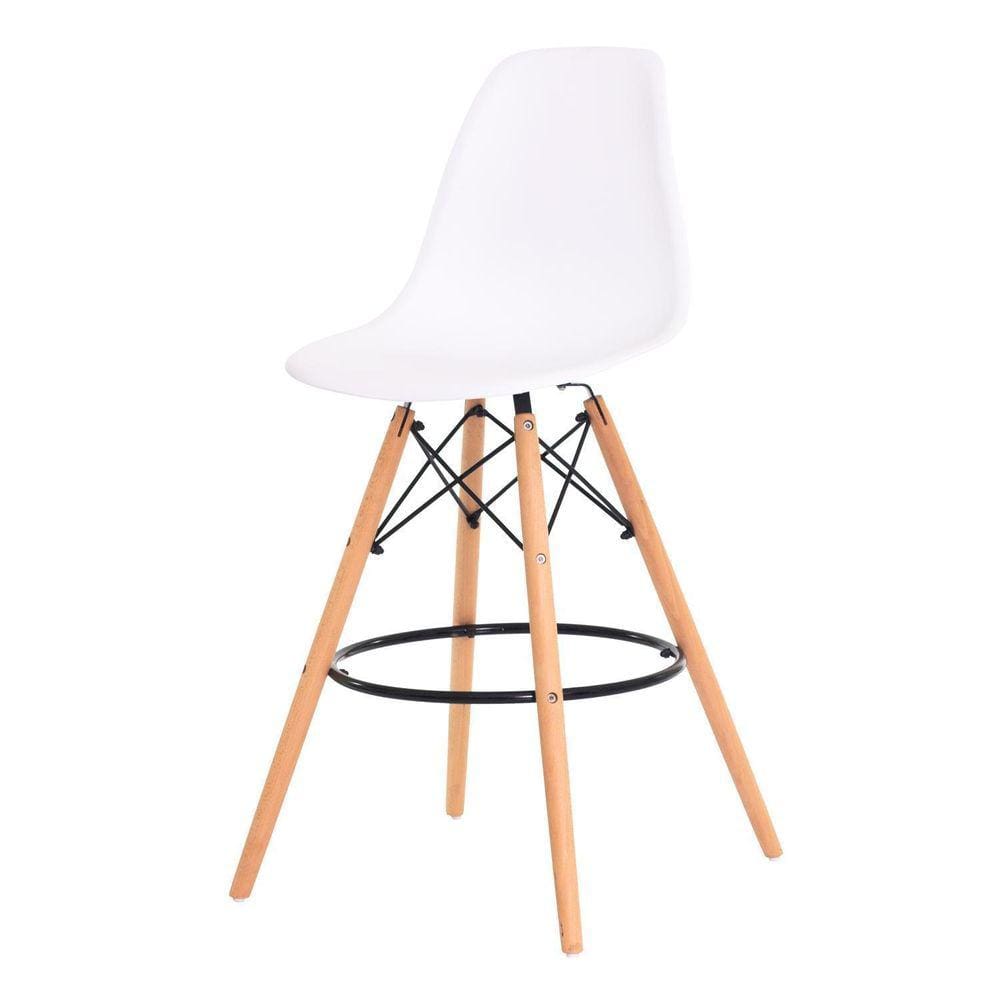 Banqueta Alta Eiffel Eames Branca Base Madeira Cozinha Bar