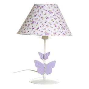 Abajur Metal Strass Com 2 Borboletas Lilás Bebê Infantil