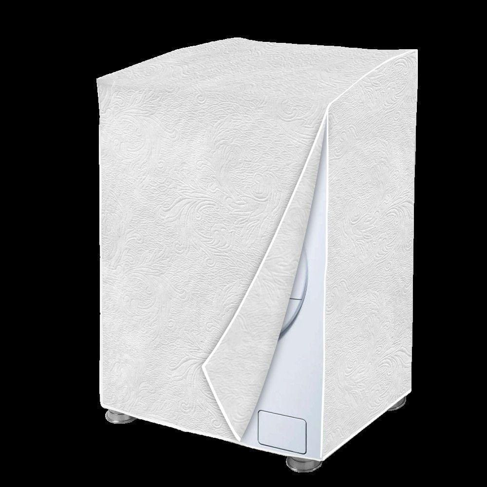 Capa de Máquina de Lava e Seca Frontal Flanelada GG Branca Perolizada
