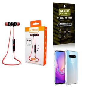 Kit Capa Samsung S10 + Fone Esportivo E Película De Vidro 3D