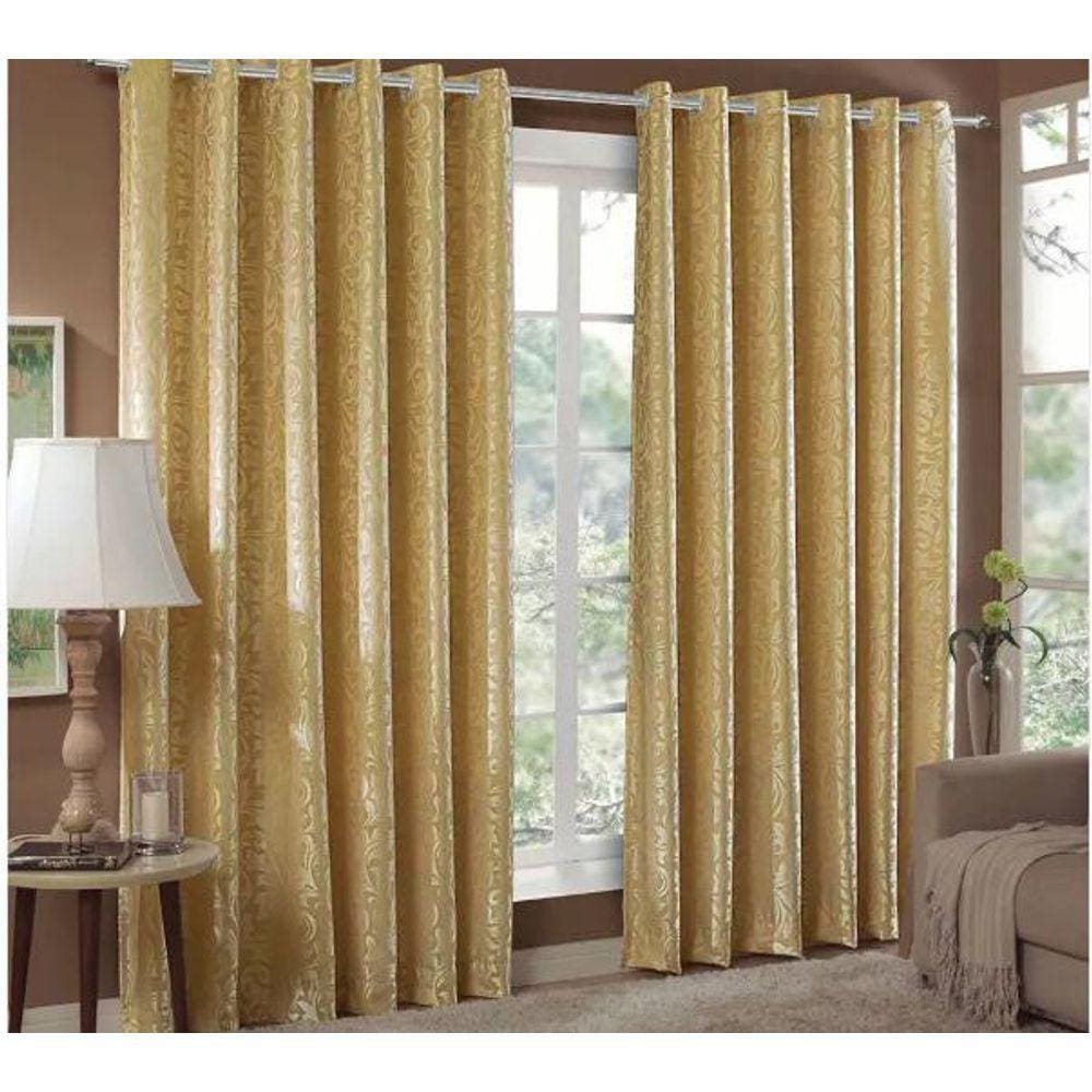 Cortina Jacquard 3,00X2,50 Dourado Ilhós Quadrado Cromado