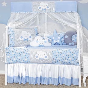 Kit Berço 12 Peças Com Saia Box Azul Claro Nuvem Completo